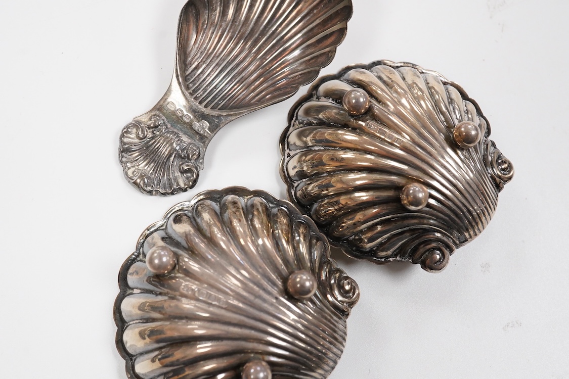 Small silver including a pair of Victorian provincial fiddle pattern sauce ladles, Robert Williams & Sons, Exeter, 1845, 16.6cm, a Victorian card case by Hilliard & Thomasson, two vesta cases, a sovereign case, a 1970's